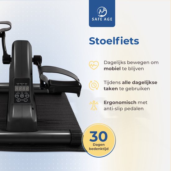 Safelife Stuhl Fahrrad mit elektrischer Unterstützung - Schreibtisch Fahrrad - für Arme und Beine - Stuhl Fahrrad Bewegungstrainer - für ältere Menschen oder Rehabilitation - Fahrrad Trainer - schwarz