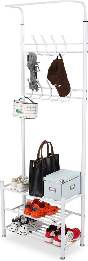 O'DADDY® Garderobenständer stehend - Garderobenständer - Garderobenständer mit Schuhablage - Garderobenständer schwarz - Kleiderständer - Garderobenständer mit Garderobe - Garderobenständer mit Schuhablage - Garderobenständer Metall - 66 x 30 x 190 cm - w