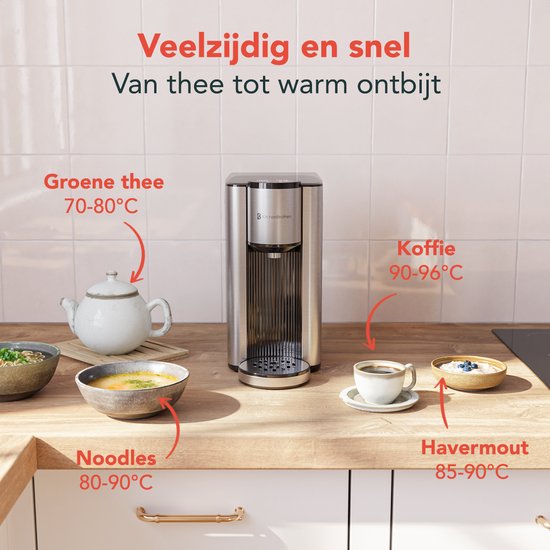 KitchenBrothers Heißwasserspender - Heißwasserhahn - 40-100°C - 150/250/300 ml - Instant Wasserkocher - 2.5L - Schwarz