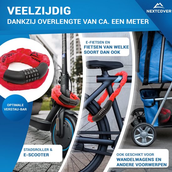 NEXTCOVER® - Digit Lock Fahrradschloss - Das Original - [SAFESECURE] - Fahrradschloss mit 5-stelligem Zahlencode, Zahlenschloss Fahrradstahl - Rot