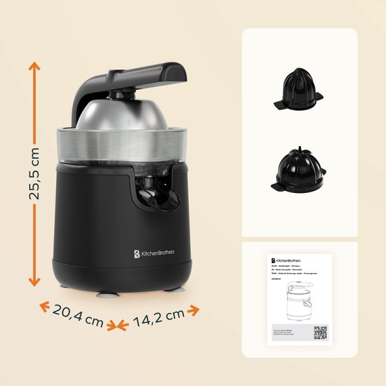 KitchenBrothers Zitruspresse - Mit Ausgießer und Griff - 0.35L - Schwarz