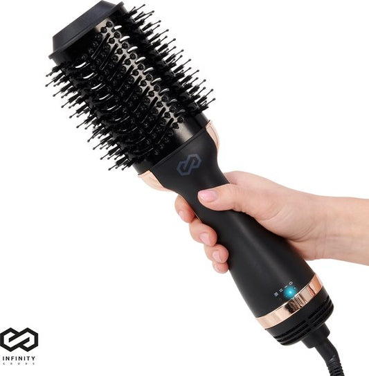 Infinity Goods 4-in-1 Haartrockner-Bürste - Keramik-Magie-Bürste - Trocknen/Stylen/Locken/Volumen - kurzes und langes Haar - 1200W - Schwarz/Gold