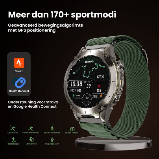 Maoo FORGE - GPS Smartwatch Herren - 1.43" AMOLED Display - 3 Bänder - GPS (5 Satelliten) - Klingelfunktion - 730mAh Akku (lange Akkulaufzeit) - 170+ Sportmodi - Herzfrequenz, Blutdruck, SpO2, Schrittzähler - Kompass, Taschenlampe - 1 ATM Wasserdicht - Gu
