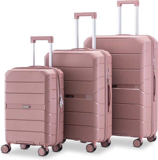 SKYCASES Urban Adventurer - Kofferset - 3-teilig - Zahlenschloss - 232L - Spinnerrollen - Reisekoffer mit Kofferschloss - Leichtgewicht - Pink