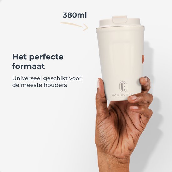 Castagnola Thermos Cup - Kaffeebecher To Go - Reisebecher für Kaffee und Tee - Teebecher - 380 ML - Edelstahl - Offwhite