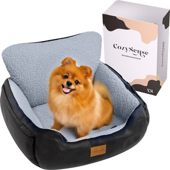 CozySense® Hundeautositz - Hundekorb Auto mit Sicherheitsgurt und Staufach - für kleine Hunde - Vorder- oder Rücksitz - Schwarz/Grau