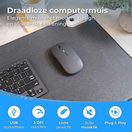 Nuvance Wireless Mouse - Bluetooth - Geräuschlos - Laptop & Gaming - Drahtlos - Computermaus - Links- und Rechtshänder - Schwarz