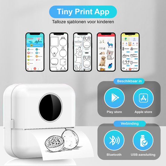 Ilona Mini-Drucker für das Handy - Taschendrucker - Premium Mini-Fotodrucker - Tragbarer Smartphone-Drucker - Mobiler Fotodrucker - Stickerdrucker - Inkl. 5 Rollen Klebepapier + 5 Rollen weißes Papier + 3 Rollen farbiges Papier + 5 Stifte