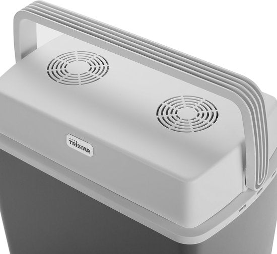 Tristar Coolbox KB-7424 - Kühlbox 22 Liter - Leichtgewicht mit Tragegriff - Thermoelektrisches Kühlsystem - Mit 12V Stecker für unterwegs und im Auto - Umrüstbar auf 230V Netzstecker - Grau