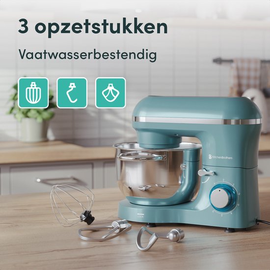 KitchenBrothers Küchenmaschine - Küchenroboter - 6.2L - Mixer mit Rührschüssel - Küchenmixer - 2000W - Pastellgrün