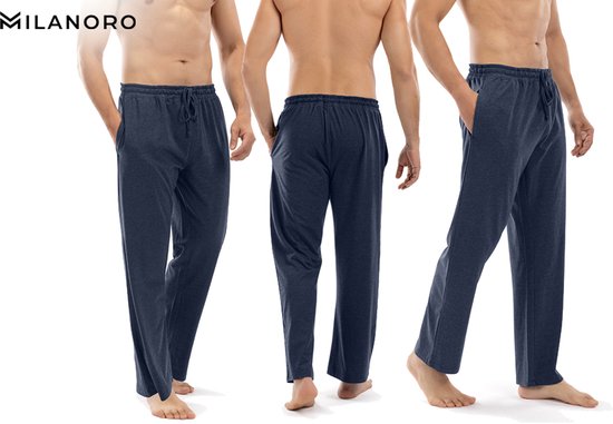 Milanoro - 2er Set Pyjamahose aus Baumwolle für Herren - Anthrazit/Schwarz-Weiß kariert - XL