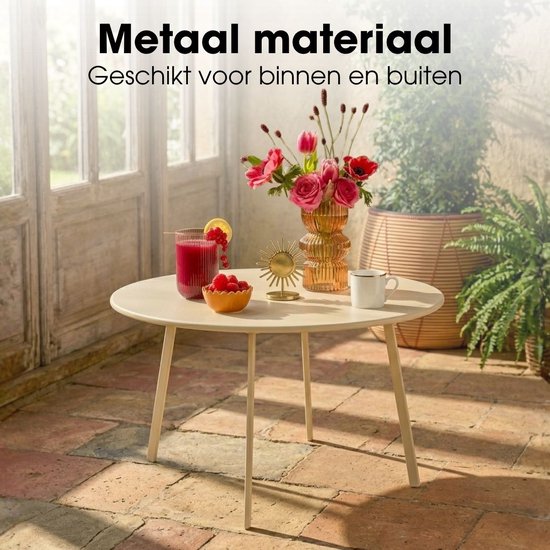 Mica Decorations Seattle Beistelltisch, rund, für den Außenbereich – Couchtisch – Outdoor-Couchtisch – Auch als Pflanzentisch oder Pflanzenständer geeignet – Metall – 38 x 61 cm – Creme