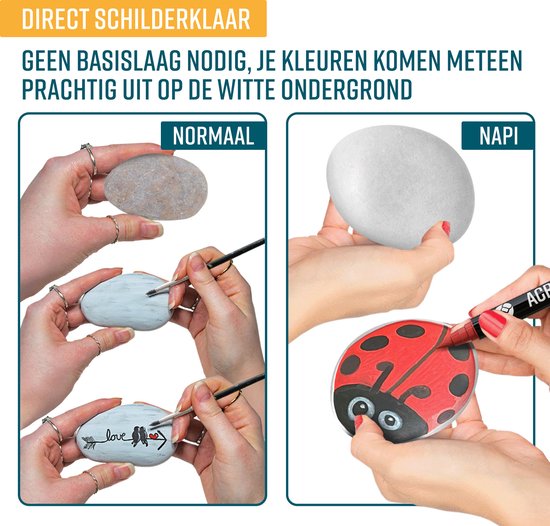 NAPI Happy Stones Steine - 12 weiße Kieselsteine - Inklusive Kurs: Malerei Steine - Glatte glatte Kieselsteine - Paket - Strand Kiesel - 4 bis 8cm - Weiß