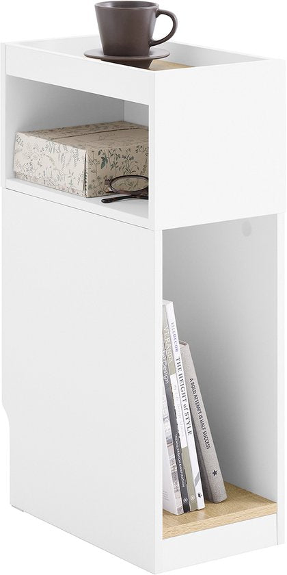 SoBuy Schmaler Nachttisch mit Schublade und offenem Regal - 25 x 35 x 60 cm - Platzsparendes Design - MDF - Skandinavischer Stil - Holzfarbe