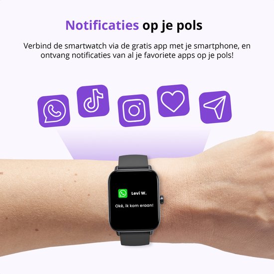 Maoo Boost 2 Smartwatch - Frauen & Männer - Android & iOS - Wasserdicht - Schwarz
