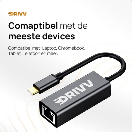 Drivv. USB-C zu Ethernet Adapter / Internet / Netzwerk - 10/100/1000 MBps - Grau