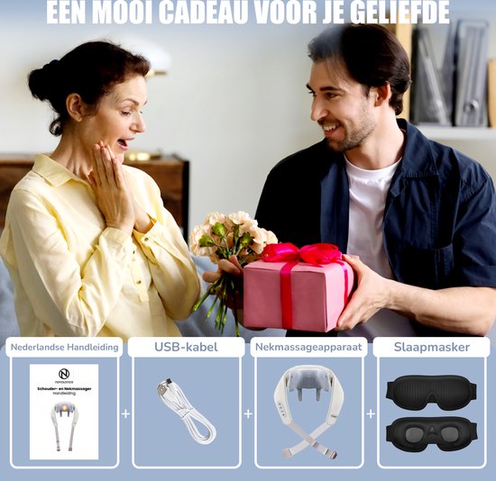Novalance - Nackenmassage - Shiatsu-Massagekissen - Elektrisches Nackenmassagegerät - Auch für Arm Rücken Schulter & Bein - Infrarot + Schlafmaske