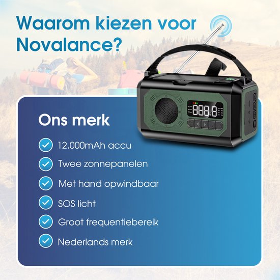 Novalance Emergency Radio - Solar Rewindable 12,000mAh - MODELL 2025 - Solar-Powerbank - Survival Emergency Kit - Taschenlampe - Notfall-Kit - Notfall-Ration - Radio