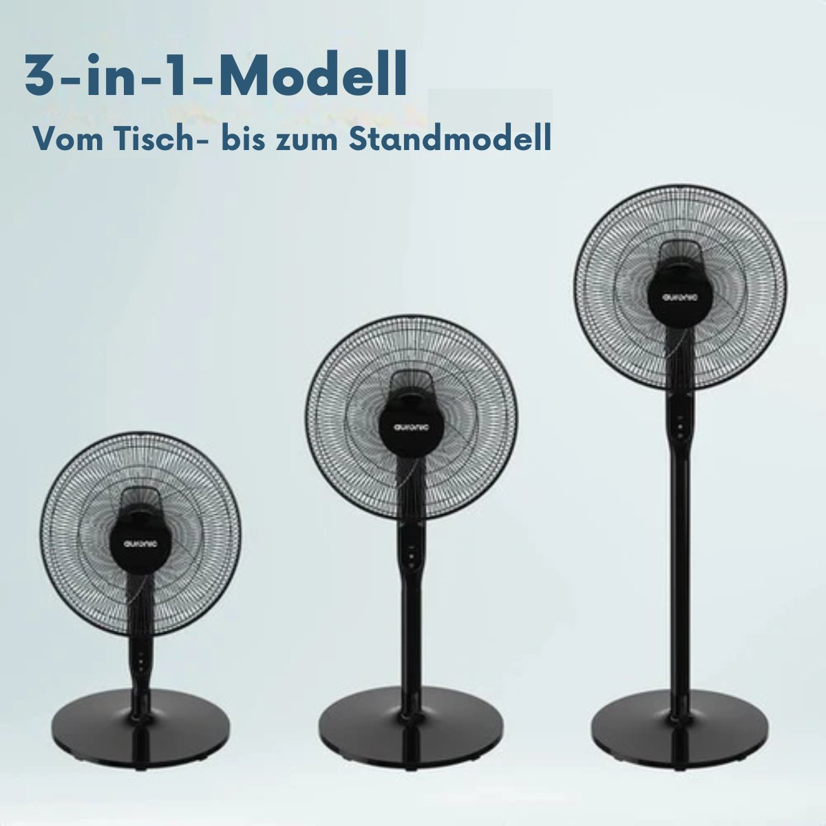 Auronic Stativventilator - Standventilator - Luftkühler - Boden- und Tischventilator - 3-in-1 - 12 Geschwindigkeiten - Leise - Mit Fernbedienung - Schwarz