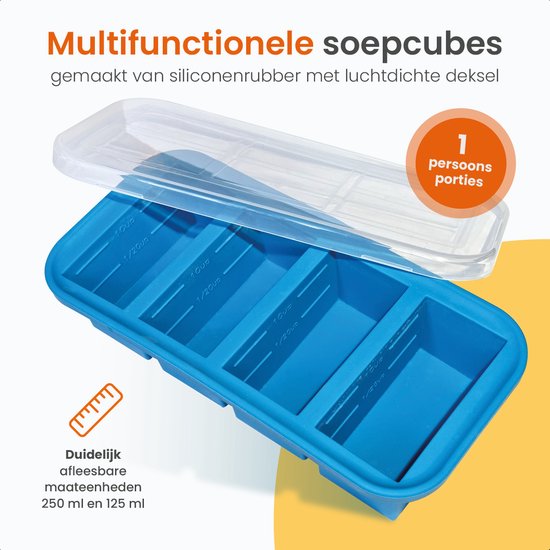 Goliving 4 in 1 Gefrierbehälter - Frischebehälter - 4 x 250ml - Behälter für die Zubereitung von Mahlzeiten - Silikonbehälter mit Deckel - Aufbewahrungsbox für Babynahrung - Gefrierschrank und Mikrowelle - Blau