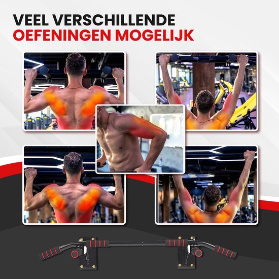 TTD® Premium Klimmzugstange - Klimmzugstation - Wandklimmzugstange - Dip Station - Dip Bars - Home Sports - Home Fitness - Hochwertige Materialien - Extra stabile Befestigungsteile - Home Workout - Schwarz/Rot