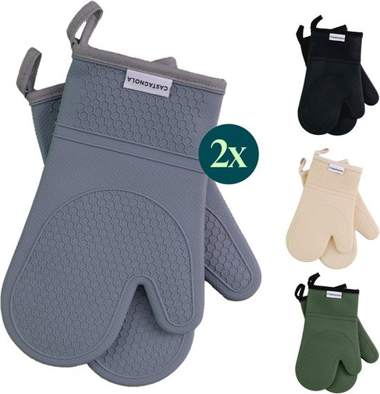Castagnola Ofenhandschuhe - Hitzebeständige Überhandschuhe - Silikon-Ofenhandschuhe - Hitzebeständig bis zu 250°C - EN407 zertifiziert - Baumwolle - Grau