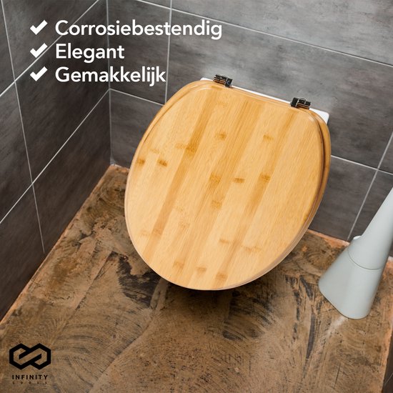 Infinity Goods Bambus Toilettensitz Emmy - Toilettensitz mit Deckel - Edelstahlscharniere - Inklusive Befestigungsmaterial