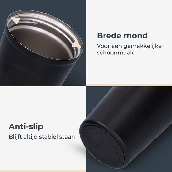 Castagnola Thermosbecher - Kaffeebecher To Go - Reisebecher für Kaffee und Tee - Teebecher - 380 ML - Edelstahl - Schwarz