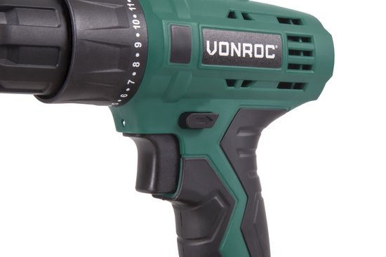 VONROC Akkubohrmaschine - 12V Li-Ion - Inkl. 1x Akku, Schnellladegerät, Schraubbits & Aufbewahrungstasche