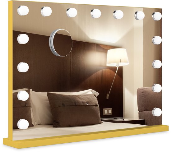 Bayt Hollywood Spiegel mit Beleuchtung - Make-up Spiegel mit Beleuchtung - Spiegel mit Beleuchtung - Hollywood Spiegel 80x60 - dimmbar - 10x Vergrößerung - 80x60cm - Gold