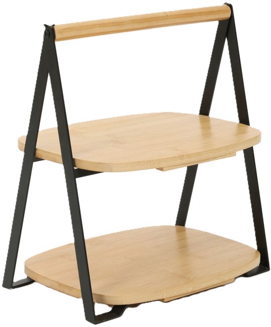Bambus-Etagere - 2-lagig - faltbar - 30 cm hoch - Serviertablett aus Holz