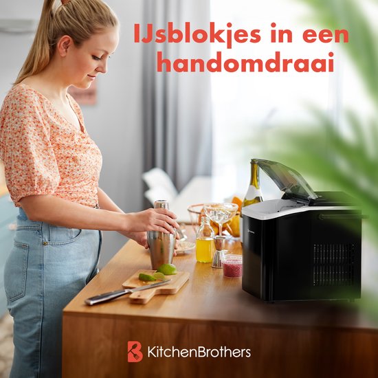 KitchenBrothers Eiswürfelbereiter - 1.5L - Eiswürfelbereiter - 12kg/24 Stunden - Tragbar - Selbstreinigungsfunktion - Schwarz