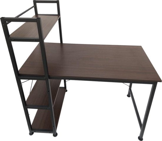 Schreibtisch Computertisch Stabil - 3 Ablagefächer - Industrie Vintage Braun - Metall Holz