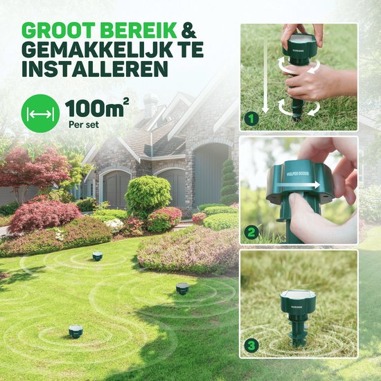 Vulpes Goods® Repellent - Maulwurfsabwehr - 4 Stück - Mausabwehr - Maulwurfskontrolle - Solarbetrieben - Wasserdicht - Tierfreundlich - PRO V2
