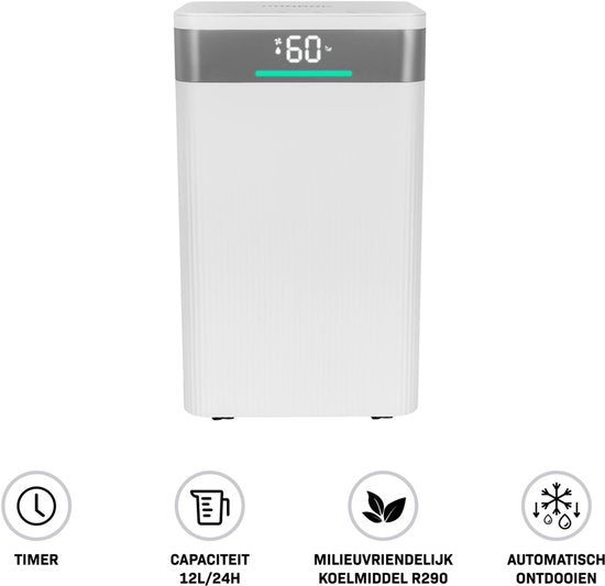 VONROC Luftentfeuchter - 12L/Tag - 2L Tank - Waschmodus - mit WiFi-Steuerung - mit Luftreinigungsfunktion