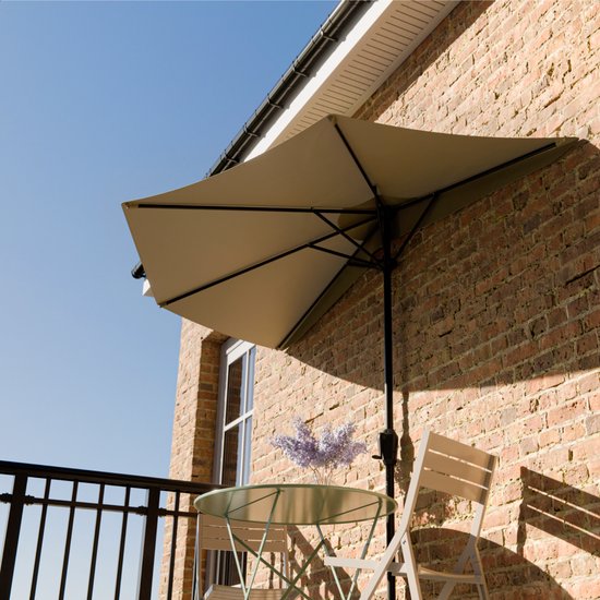 LifeGoods Balkon Sonnenschirm - Garten - 270x135 cm - Halbkreisförmiger Sonnenschirm - Wasserdicht - UPF50+ - Taupe