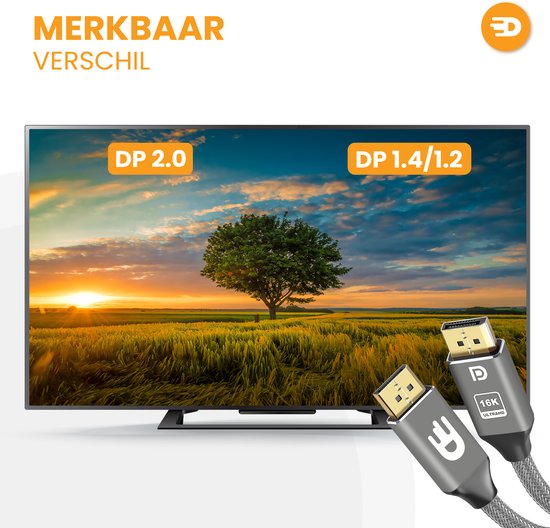 Drivv. DisplayPort-Kabel 2.1 - 16K 60Hz - 8K 120Hz - 4K 144Hz - 80Gbps - DisplayPort zu DisplayPort - DP-Kabel - 2 Meter - Grau