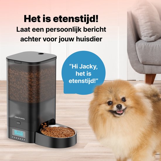 Jake and Jacky Futterautomat für Katzen und Hunde - 5 Liter - inkl. Edelstahl-Futterautomat & Slowfeeder - Futterspender & Anti-Schnapp-Schale - Futterautomat für Katzen & Hunde - Schwarz