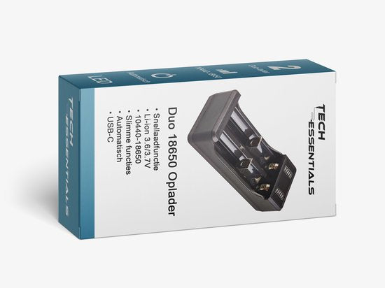 Tech Essentials 2 Slots 18650 Akku-Ladegerät - USB-C - Li-ion 3.7V - Lithium