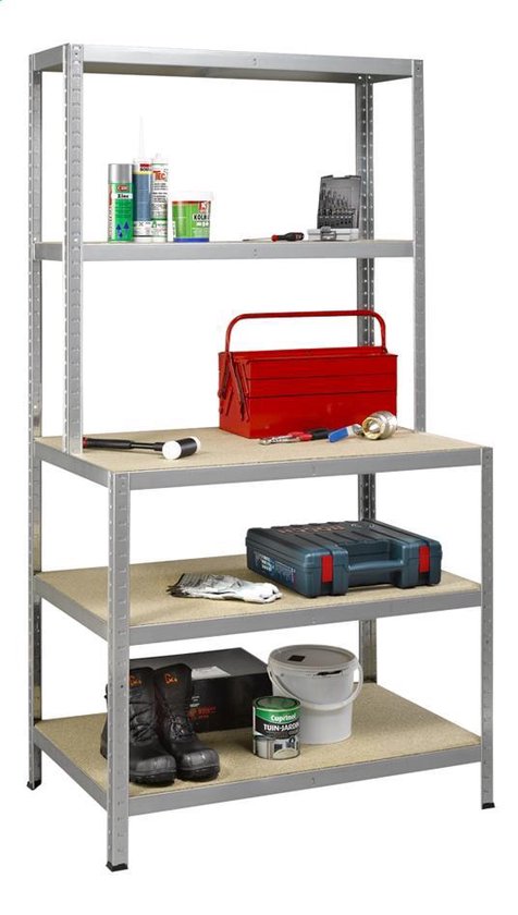 Starkes Arbeitsregal - Metall- und Holzoptik - 100cm breit - 875kg Tragfähigkeit - 175kg Tragfähigkeit pro Fachboden