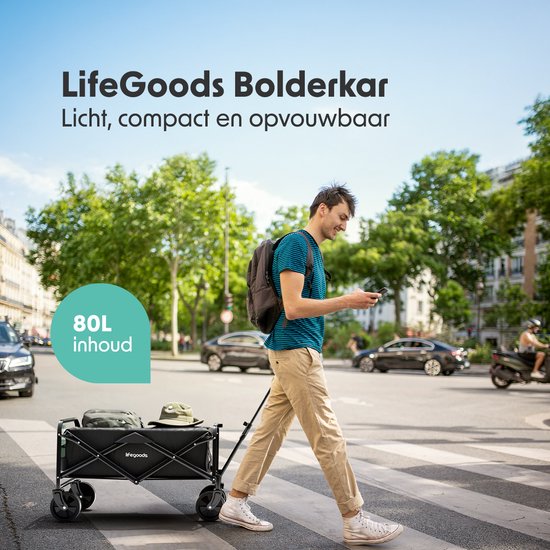 LifeGoods Wagon - Faltbar - 80KG Tragfähigkeit - 80L - Waschbares Polyester - Kompakt - Schwarz