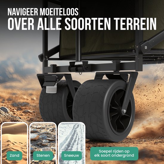 Avalo Bolderkar mit Dach XL faltbar - bis zu 110KG Tragfähigkeit - 120L - 97x60x105 CM - 360º Räder - Bolderwagen / Bolderwagen / Strandwagen / Trekkingwagen / faltbarer Bolderkar - Für Strand - Grün