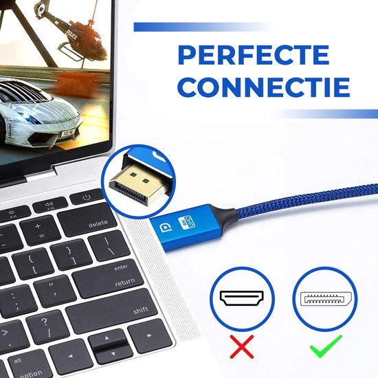 Displayport-Kabel 1.4 - DP-Kabel 8K - 24K vergoldet - 1,8 Meter - Blau