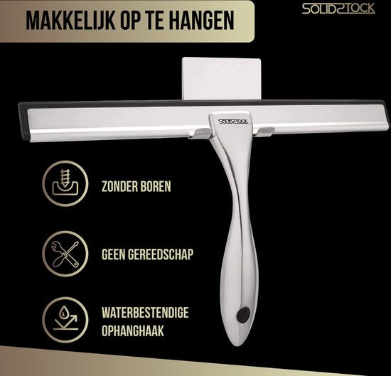 Duschabstreifer aus Edelstahl - Deluxe Duschabzieher - Hängehaken ohne Bohren - Duschabzieher Chrom