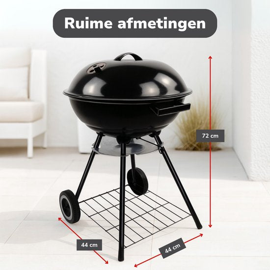 alpina Charcoal BBQ - Kugelgrill Ø43 cm - Grill mit Deckel und Rädern - Integriertes Belüftungssystem - Herausnehmbare Aschenschale - Schwarz