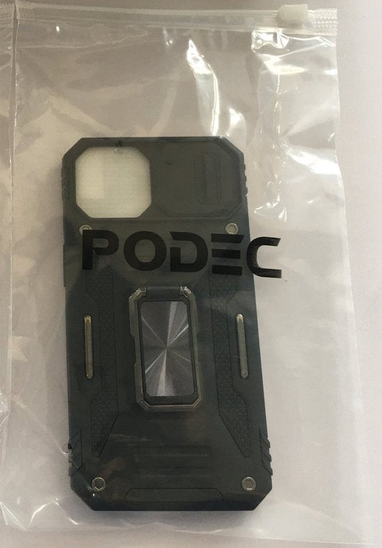 Podec Case passend für iPhone 15 Pro Schwarz Phone Case - Anti-Shock Case Cover Hybrid Armor Case mit Kickstand Ring mit Displayschutzfolie