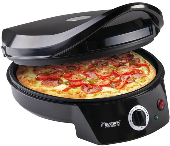 Bestron Pizzaofen - APZ400Z - Maximal 230°C - Ø27 cm - Schwarz - Kann auch als Tischgrill verwendet werden - 5 Jahre Garantie