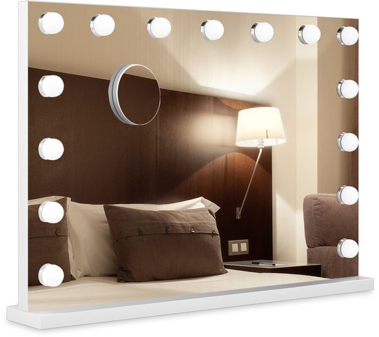 Bayt Hollywood Spiegel mit Beleuchtung - Make-up Spiegel mit Beleuchtung - Spiegel mit Beleuchtung - Hollywood Spiegel 80x60 - dimmbar - 10x Vergrößerung - 80x60cm - Weiß
