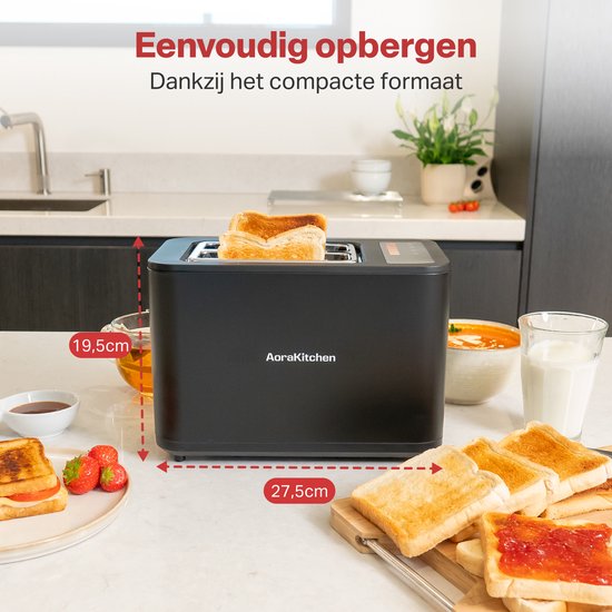 AoraKitchen Toaster - Mit Toastklammern - 6 Heizstufen - LED-Bildschirm - Timer - Schwarz
