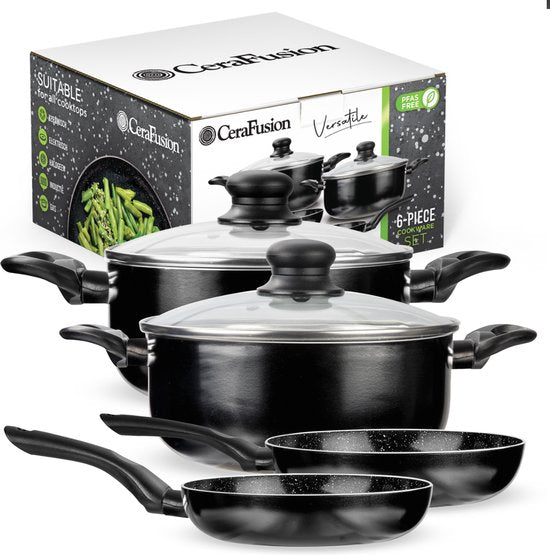 CeraFusion Ceramic Pan Set 6-teilig - Bratpfannen & Kochtöpfe 20, 24 cm - Bratpfanne - Pfannensets - Induktionspfannen - Pfanne - PFAS frei